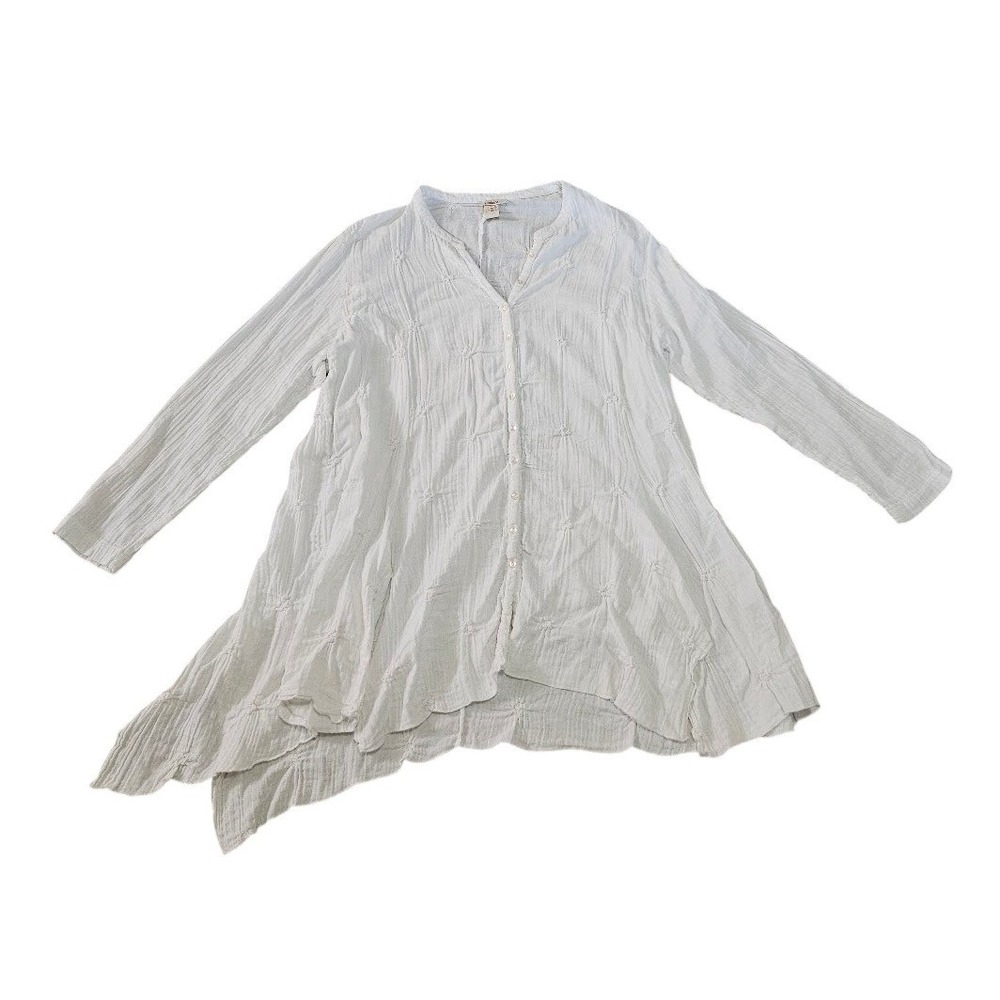Sundance White Cotton Gauze Embroidered Asymmetrical Tunic Top XL Boho